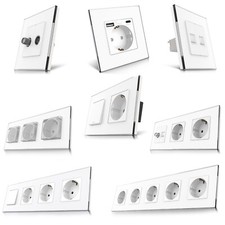 Glas Steckdose & Schalter Kombi - Weiß, 1-5 Fach - WiFi, USB Typ-C, SAT/TV