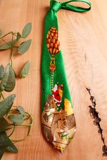 Vintage Weihnachts Krawatte grün Satin Schlips Weihnachtsmann Ballon