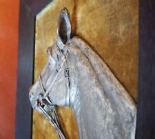 Pferde Bild Skulptur Pferdekopf Metall silber Holzrahmen massiv plastisch Samt g