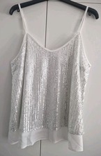 Pailletten Babydoll Tunika Hängerchen Ibiza Boho Hippie Style Weiß  XL 44/46