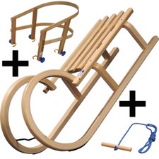 COLINT Holzschlitten Rodel 100 cm Hörnerschlitten Leine Lehne Holz Schlitten SET