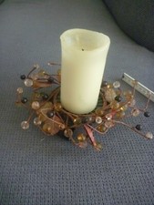 Kerzenständer Metall, schwarz mit Kerzenring/Kranz, Blätter, Perlen, Vintage,