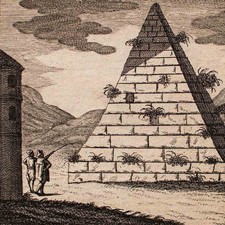 Pyramide Historische Ansicht unsigniert Original Kupferstich 18 Jhd