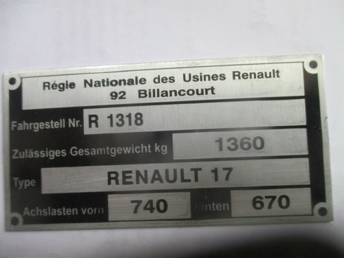 Typenschild renault 1318 - renault, r