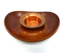 Lüthje Wood Denmark Design Kerzenhalter Teak Holz und Kupfer Ø 15 cm 60er Jahre