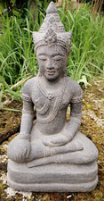 Buddha Skulptur Figur Statue Yoga sitzend Khmer Stein Lavaguss Deko Garten 30cm