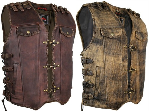 Baune lederweste biker kutte - biker,