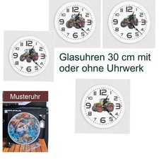 Wanduhr aus Glas mit Traktor