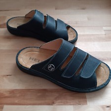 Helix Pantoletten Herren schwarz Leder Klettverschluss Wechselfußbett Größe 41