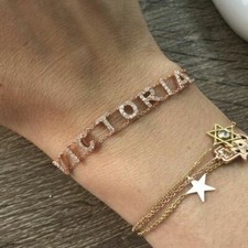 Solid 14k Gelbgold Armband Natürlicher Diamant Initialen Gold Bettelarmband