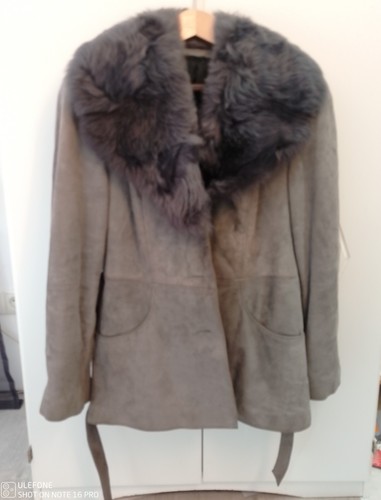 Graue damen lederjacke mit - graue,
