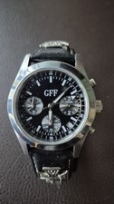 GFF Herrenarmbanduhr – Chronograph-Design – Edelstahl – Lederarmband