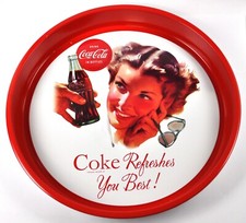 Coca-Cola Coke Blech Tablett Serviertablett rot Frau mit Brille Serving Tray