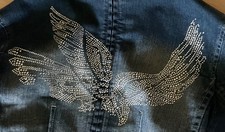 2 Jeans Jacken Marke H&M LOGG + Takko mit Pailetten Adler am Rücken Gr 36 38