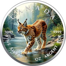 2025 Canada Farbiger Round  Magic Forest Lynx 1OZ SILBER 9999-COLOR EDITION