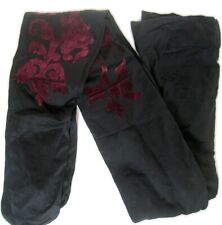 Design Strumpfhose, schwarz, blickdicht mit bordeauxrotem Flockenprint-Tattoo, S