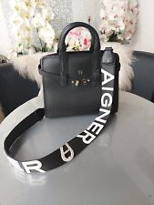 Original AIGNER Luxus Tasche GRETA  mit Aigner Schultergurt schwarz weiss LEDER 