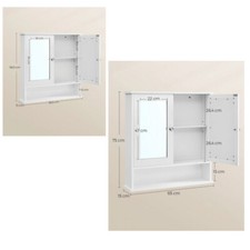 VASAGLE Spiegelschrank Hängeschrank mit 2 Spiegeltüren und offenem Fach