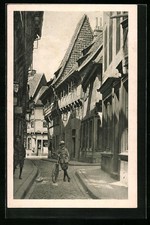 Braunschweig, Knabe mit seinem Fahrrad im Meinhardshof, Ansichtskarte 