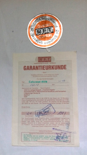 Ddr rft garantieurkunde - rft, tv