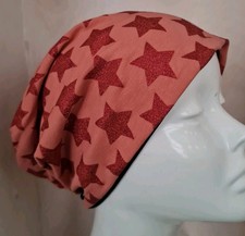 BEANIE MÜTZE Longbeanie  Chemo Weich 2 In 1, Mattes Apriko ? Sterne 