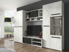 Wohnwand TV Lowboard Elegante Anbauwand Vitrine Wohnzimmer Modern Design Goya