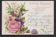 Glitzer-Perl-AK Blumenstrauß mit Perlen, Fröhliche Pfingsten 1900 