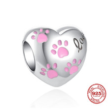 Charms Anhänger Bead Herz 925 Sterling Silber Pfote Rosa Love