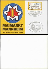 Mannheim Maimarkt mit Briefmarke Neue Postleitzahlen und Sonderstempel 1994