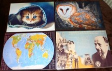 4 x Kunstdruck Schreibunterlage Konvolut Eule Katze Weltkarte Walter Ulbricht