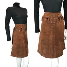 VINTAGE 70ER JAHRE WESTERN COWBOY BRAUN WILDLEDER FRANSEN HIPPIE BOHO MIDI ROCK 4 6 XS