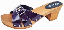 Elegante Schweden HOLZ CLOGS - Gr.36 *Lila* Violet Echt LEDER  Handarbeit