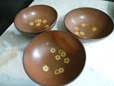 DENBY SANDSTEIN BRAUN BLUMEN MÜSLISCHALEN/SUPPENSCHÜSSELN X3 6,5"