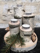 Teelichthalter Holz Birkenholz 4er-Set handgemacht rustikal Deko Weihnachten