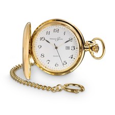 Hermann Jäckle Tübingen Vergoldet Quarz Taschenuhr Kette & Reiseetui 50 mm