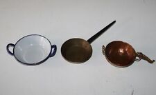 Antik emailiertes Blechgeschirr blau Puppenstube Emaille Kupfer Wok Pfanne