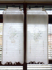 2 x Antiker Vorhang Gardine Tischläufer Lochstickerei  Hohlsaum 140 x 56