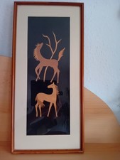 49,5cm DDR Pferde Wandbild Holz Intarsien hinter Glas