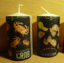 2 Deko-Kerzen - maritim Tiere Muscheln Krabbe Oyster Meer Seafood Anker Urlaub