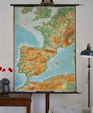 VINTAGE | SCHULWANDKARTE SÜDWESTEUROPA EUROPE SOUTHWEST WANDKARTE | SCHOOL CHART