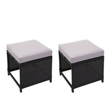 2er-Set Poly-Rattan Hocker MCW-G16, Sitzhocker, Gastro, schwarz, Kissen hellgrau