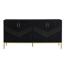 Sideboard Kommode Anrichte mit 4 Türen Stilvolles Design in Schwarz+Gold, 160 cm