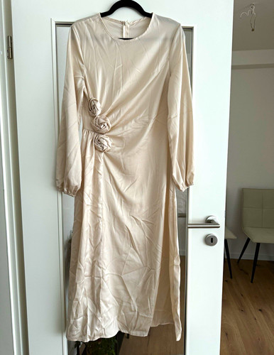 Damen kleid beige midi langarm - damen,