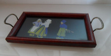 Altes kleines Tablett Holz mit Metallgriffen Holland Motiv