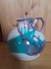 Vintage Vase, Keramik, Farbverlauf, getöpfert, Krug, türkis, rosa