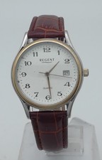 Regent Damenuhr,Herrenuhr,Edelstahl,Datumsanzeige,Kunstlederband,die Uhr läuft,