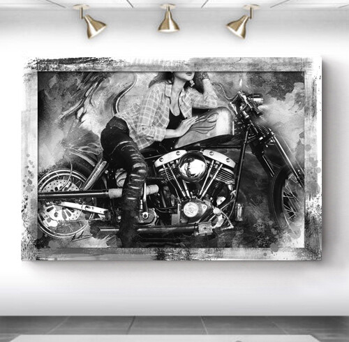 Leinwand bild frau motorrad - leinwand,