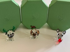 Swarovski Figuren 3 er Set Weihnachtshunde-Mops, Dackel und Bulldogge, neuwertig