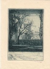 Exlibris Bookplate Radierung Paul Flury 1878 1968 Villa Berge Auto