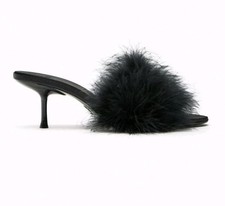 ZARA SCHUHE PANTOLETTE MIT MARABUFEDERN SCHWARZ NEU GR. 39